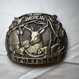 American Sportsman Bow Hunting Bird Dog 1980s Solid Brass Vintage Belt Buckle